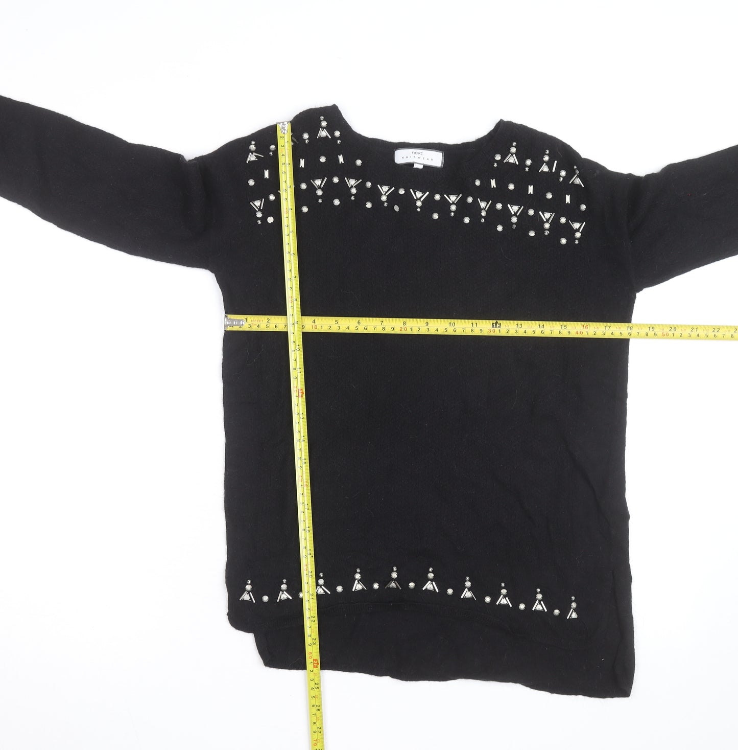 Next Women’s Black Beaded Crew Neck Wool Blend Jumper Size 10