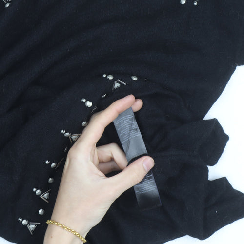 Next Women’s Black Beaded Crew Neck Wool Blend Jumper Size 10
