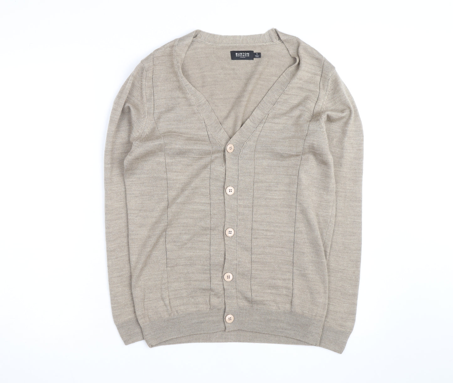 Burton Menswear Men's Beige Cotton Cardigan Small V-Neck Knit