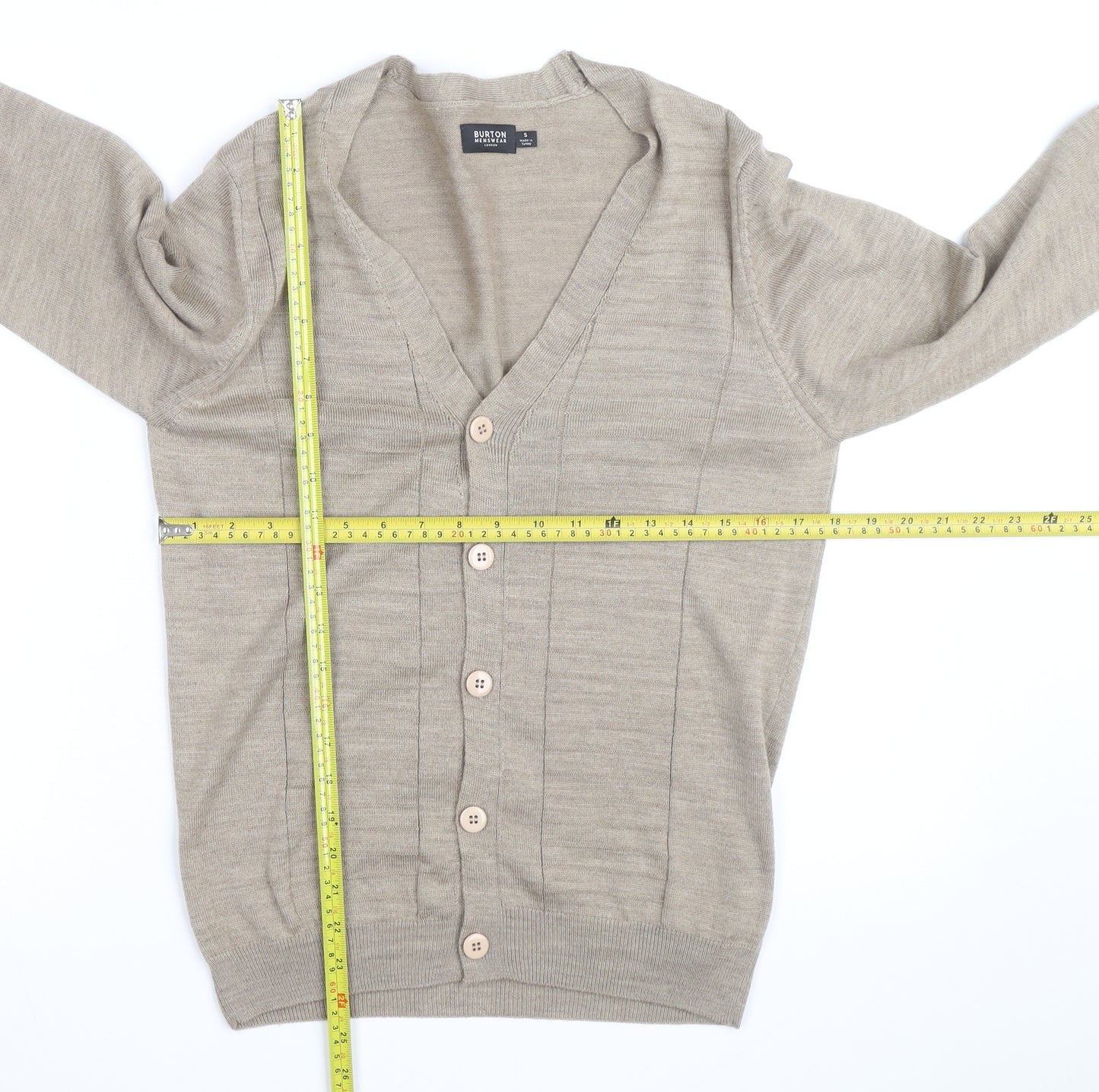 Burton Menswear Men's Beige Cotton Cardigan Small V-Neck Knit