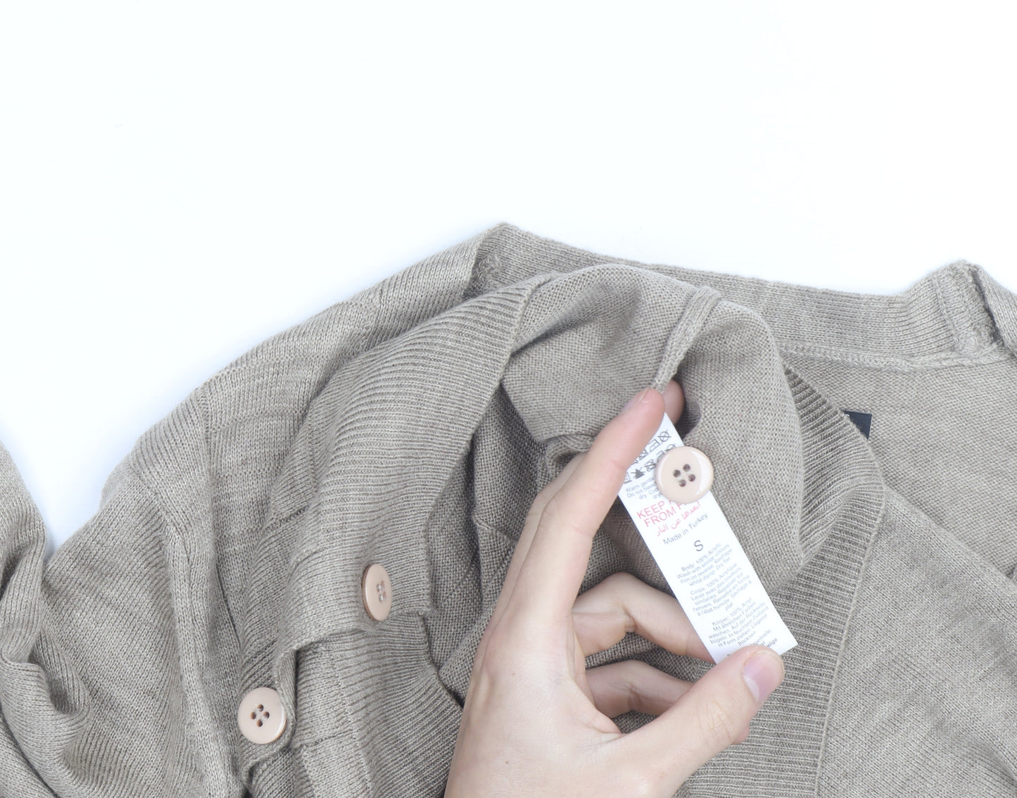Burton Menswear Men's Beige Cotton Cardigan Small V-Neck Knit