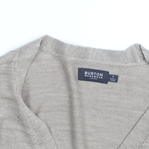 Burton Menswear Men's Beige Cotton Cardigan Small V-Neck Knit