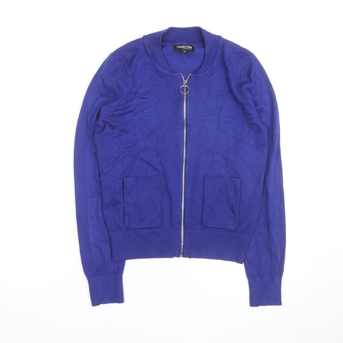 Debenhams Women Blue Full Zip Knit Jumper Size 10