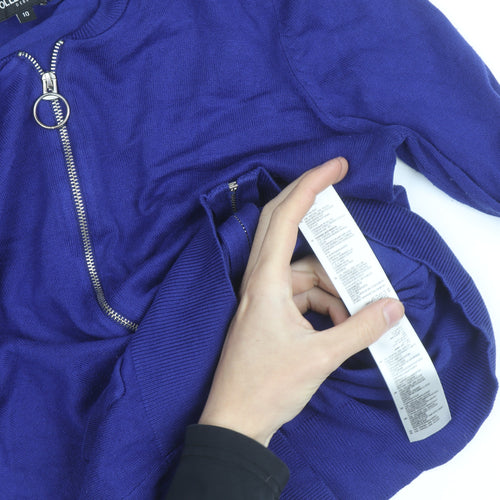 Debenhams Women Blue Full Zip Knit Jumper Size 10