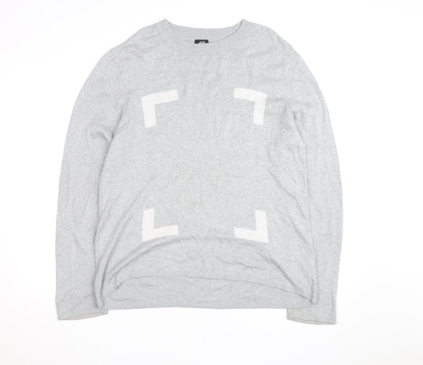 H&M Men's Grey Cotton Blend Long Sleeve Pullover Jumper L