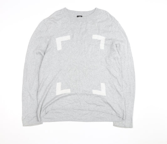 H&M Men's Grey Cotton Blend Long Sleeve Pullover Jumper L