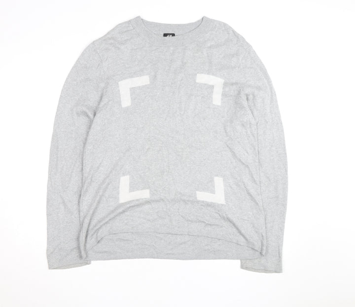 H&M Men's Grey Cotton Blend Long Sleeve Pullover Jumper L