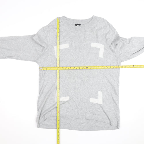 H&M Men's Grey Cotton Blend Long Sleeve Pullover Jumper L
