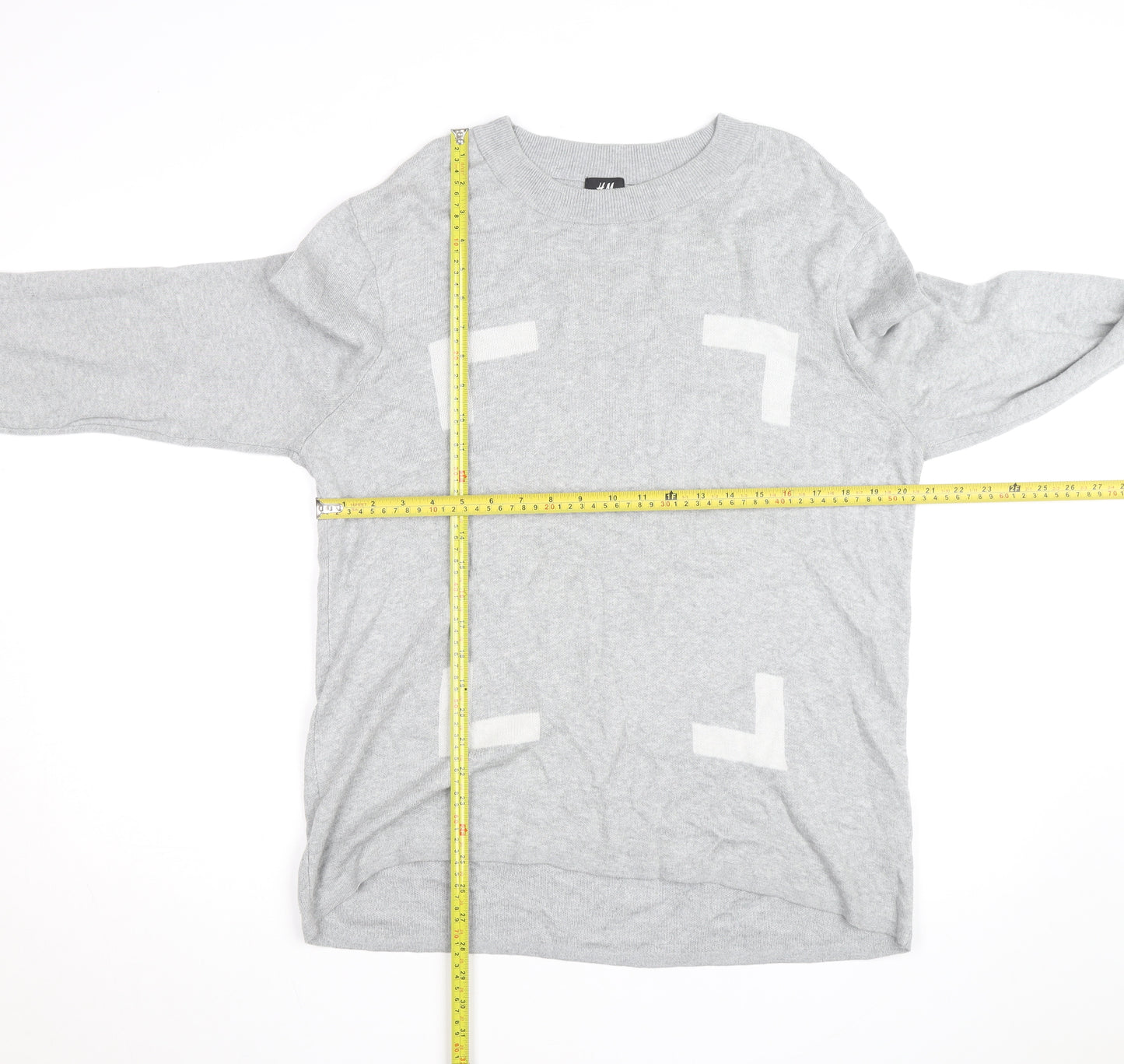 H&M Men's Grey Cotton Blend Long Sleeve Pullover Jumper L