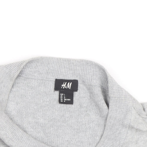 H&M Men's Grey Cotton Blend Long Sleeve Pullover Jumper L