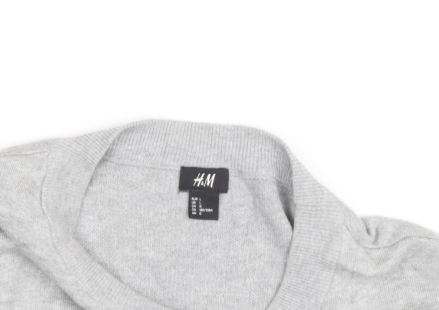 H&M Men's Grey Cotton Blend Long Sleeve Pullover Jumper L