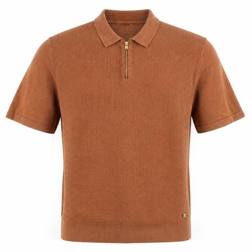 Next Men's Brown Short Sleeve Cotton Zip Polo Shirt Size S