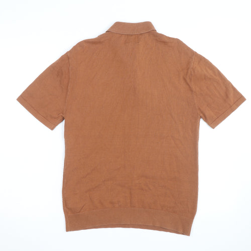 Next Men's Brown Short Sleeve Cotton Zip Polo Shirt Size S