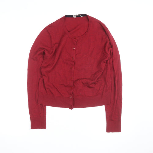 Hobbs Women Red Wool Silk Cashmere Cardigan M Round Neck Knit