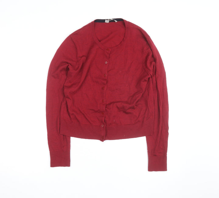 Hobbs Women Red Wool Silk Cashmere Cardigan M Round Neck Knit