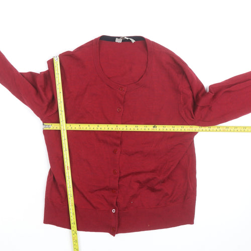 Hobbs Women Red Wool Silk Cashmere Cardigan M Round Neck Knit