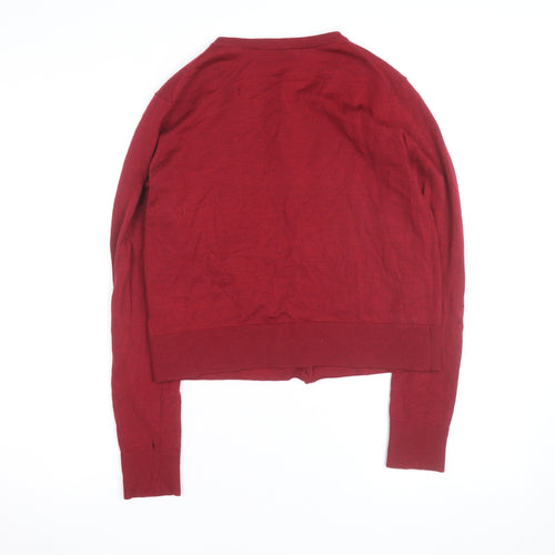 Hobbs Women Red Wool Silk Cashmere Cardigan M Round Neck Knit