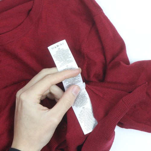Hobbs Women Red Wool Silk Cashmere Cardigan M Round Neck Knit