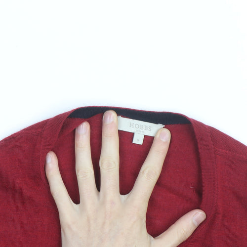 Hobbs Women Red Wool Silk Cashmere Cardigan M Round Neck Knit