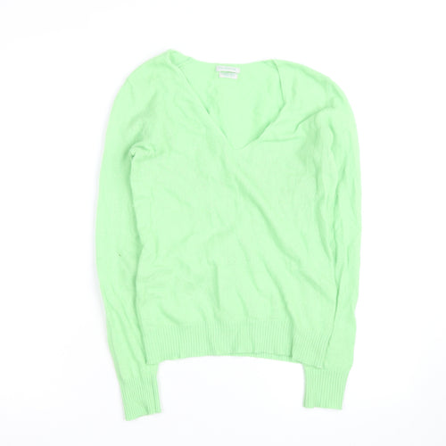 Stile Benetton Mens Green Wool Cashmere V-Neck Jumper Size S