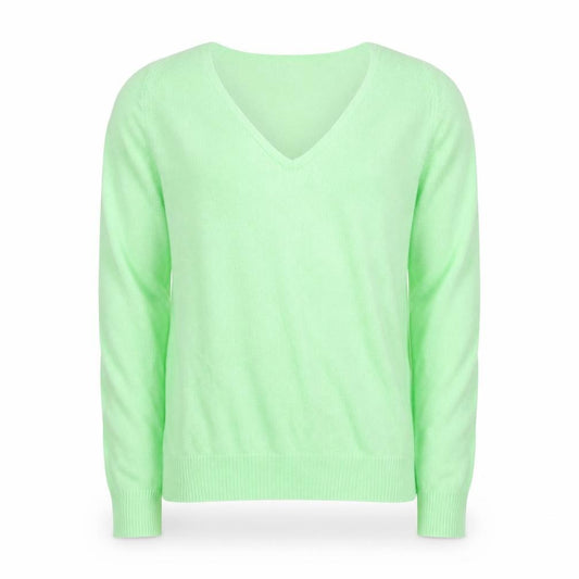 Front view of Stile Benetton men’s green wool cashmere v-neck jumper, size S