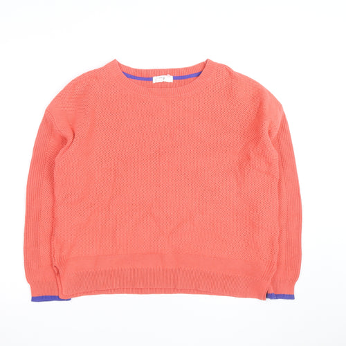 White Stuff Women’s Orange Cotton Waffle Knit Crew Neck Jumper Size 14