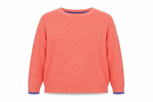 White Stuff Women’s Orange Cotton Waffle Knit Crew Neck Jumper Size 14
