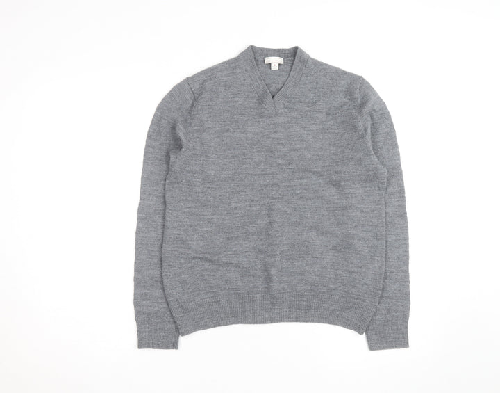 Gap Men's Grey Merino Wool V-Neck Jumper Size M