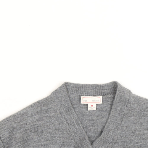 Gap Men's Grey Merino Wool V-Neck Jumper Size M