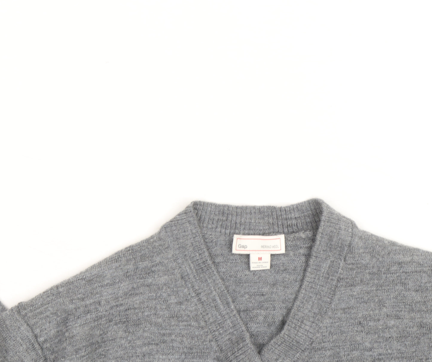 Gap Men's Grey Merino Wool V-Neck Jumper Size M