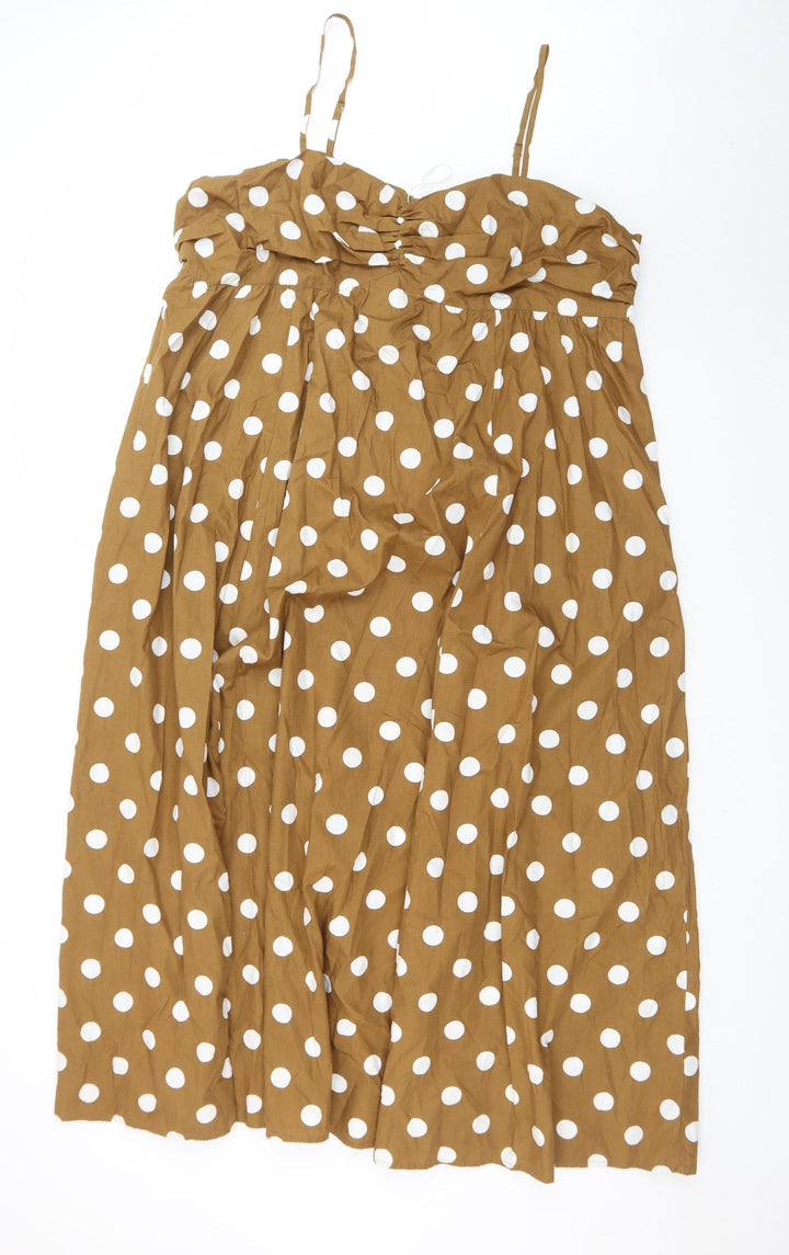 Marks and Spencer Women Brown Polka Dot Cotton Midi Dress Size 20