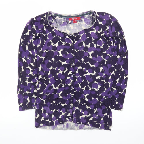 Monsoon Women’s Purple Floral Cardigan Size 12 Knit 3/4 Sleeve Belted