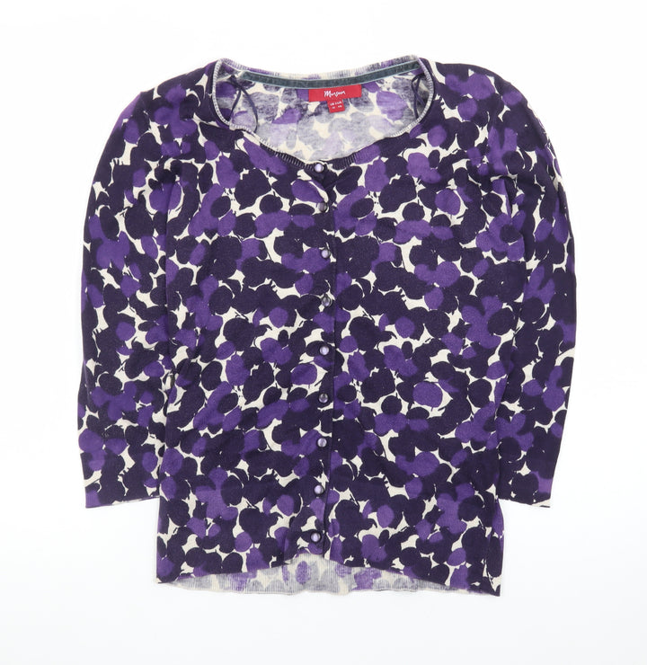 Monsoon Women’s Purple Floral Cardigan Size 12 Knit 3/4 Sleeve Belted