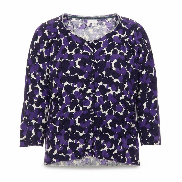 Monsoon Women’s Purple Floral Cardigan Size 12 Knit 3/4 Sleeve Belted
