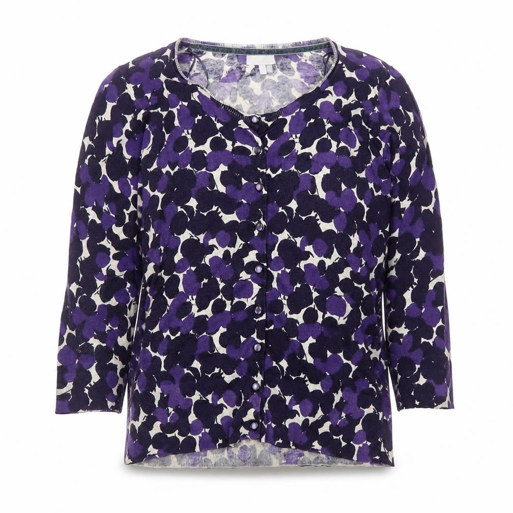 Monsoon Women’s Purple Floral Cardigan Size 12 Knit 3/4 Sleeve Belted