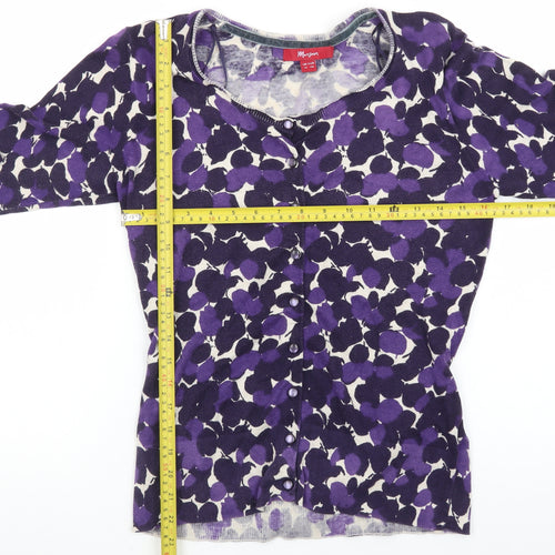 Monsoon Women’s Purple Floral Cardigan Size 12 Knit 3/4 Sleeve Belted