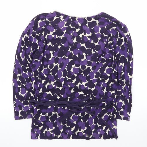 Monsoon Women’s Purple Floral Cardigan Size 12 Knit 3/4 Sleeve Belted