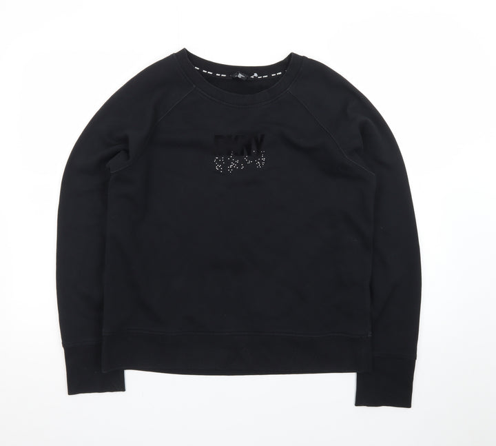DKNY Sport Women's Black Medium Pullover Sweatshirt with Logo Detail