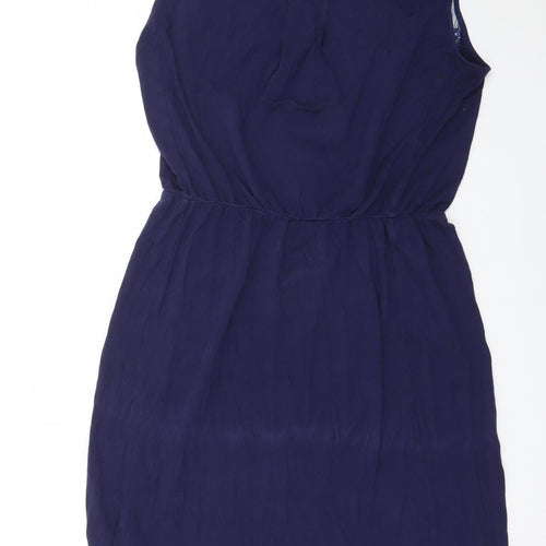 Oasis Women Blue Geometric Sleeveless V-Neck Shift Dress M