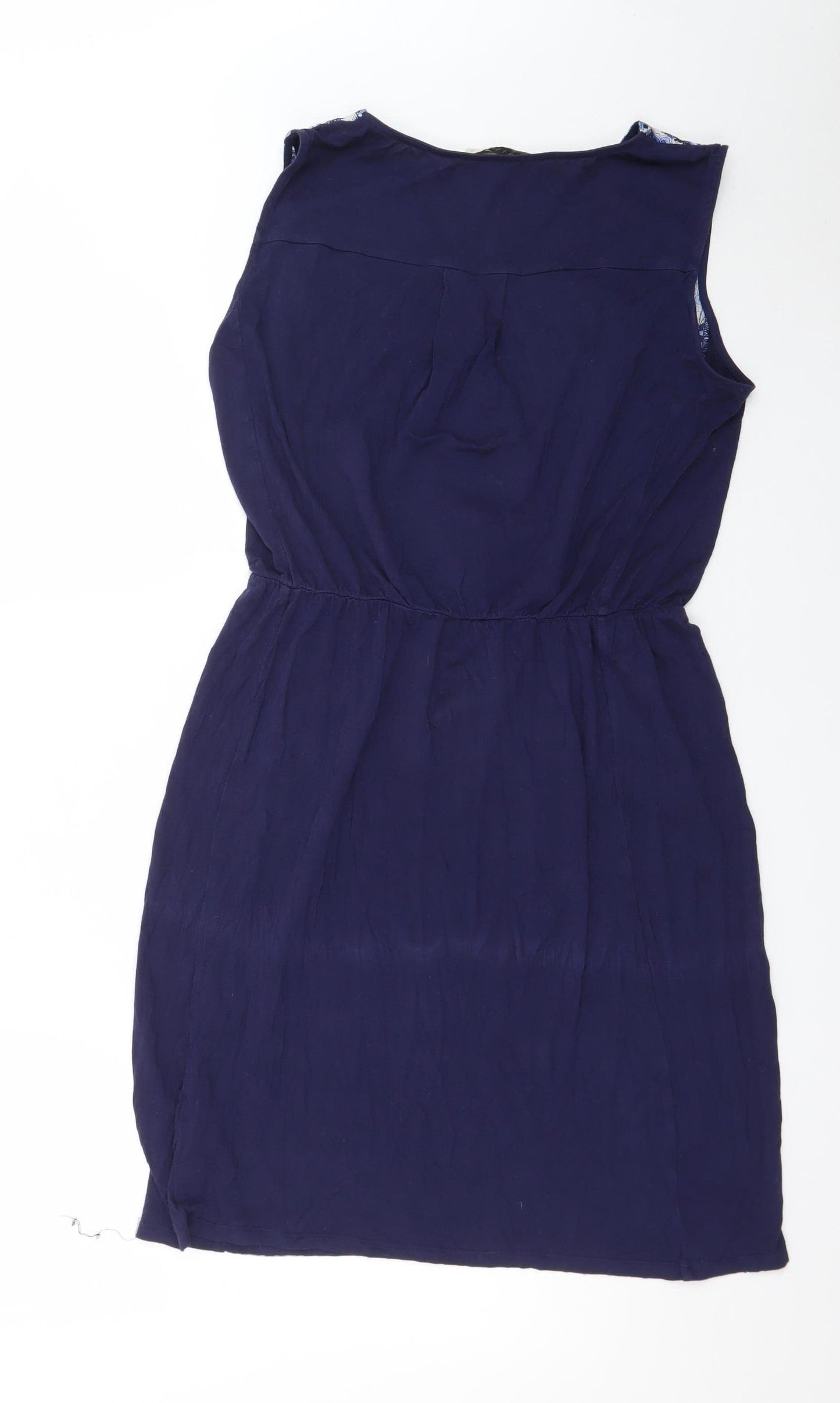 Oasis Women Blue Geometric Sleeveless V-Neck Shift Dress M