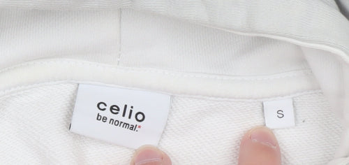 Celio Men's White Pullover Hoodie Size S Regular Fit Cotton Blend