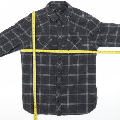 AllSaints Men's Grey Check Flannel Button-Up Shirt Medium