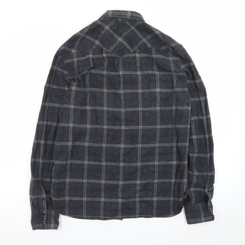 AllSaints Men's Grey Check Flannel Button-Up Shirt Medium