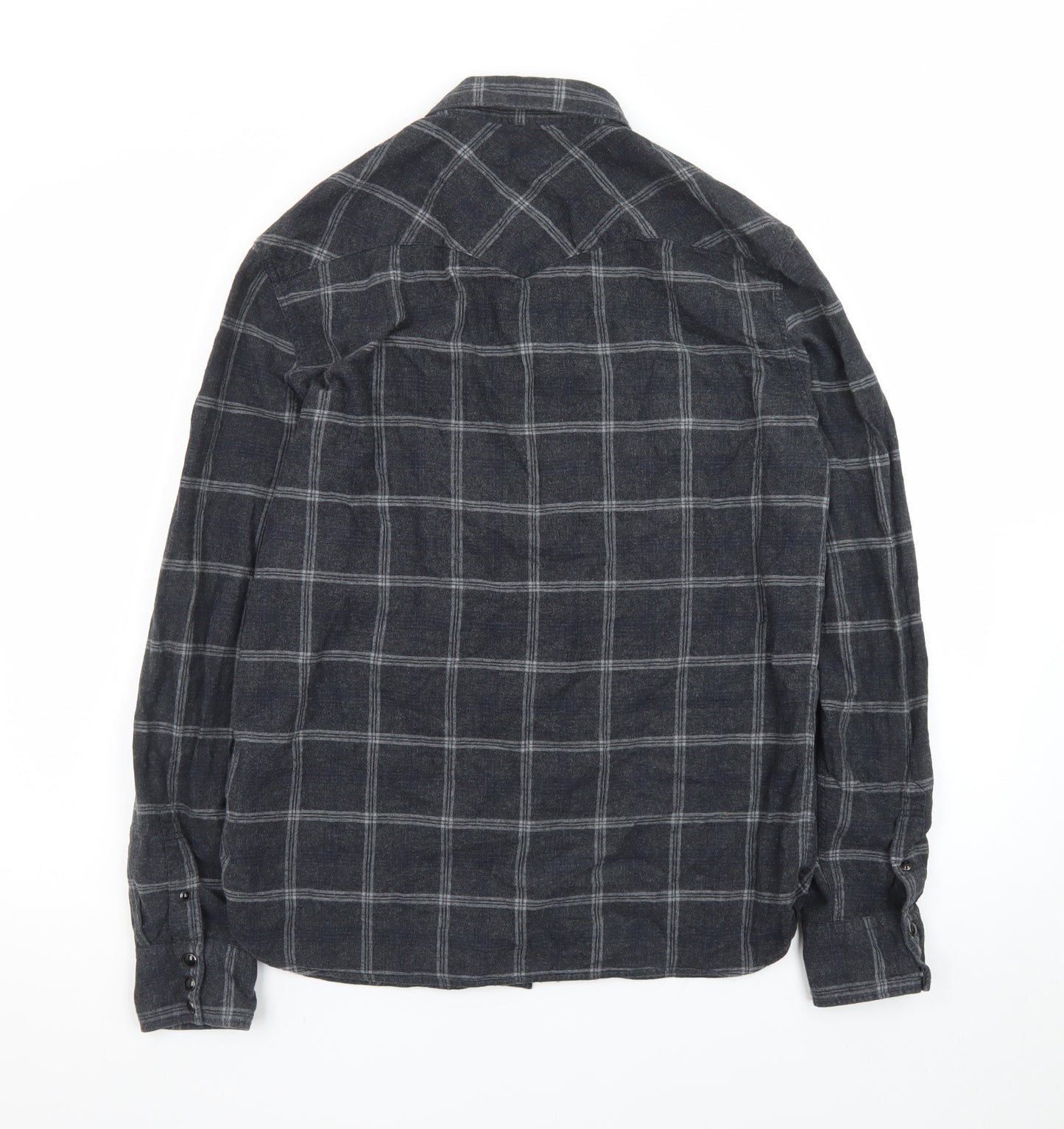 AllSaints Men's Grey Check Flannel Button-Up Shirt Medium