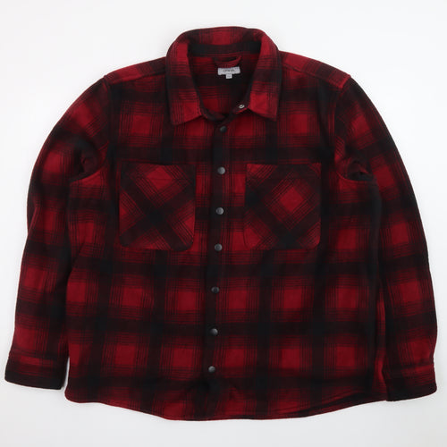 George Men's Red Black Check Flannel Shirt 2XL Long Sleeve Casual