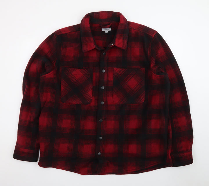 George Men's Red Black Check Flannel Shirt 2XL Long Sleeve Casual