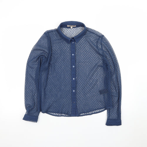 Marks and Spencer Women Blue Sheer Long Sleeve Collared Blouse Size 10