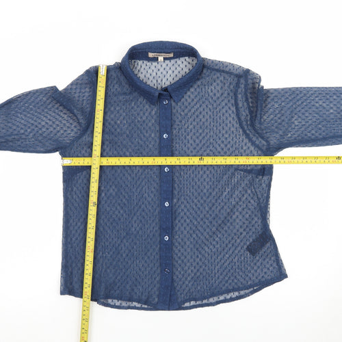 Marks and Spencer Women Blue Sheer Long Sleeve Collared Blouse Size 10