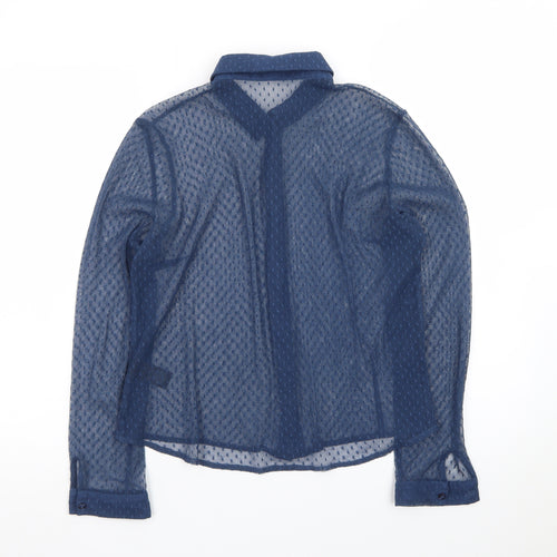 Marks and Spencer Women Blue Sheer Long Sleeve Collared Blouse Size 10