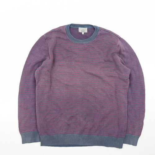 Marks and Spencer Men's Purple Striped Cotton Jumper L Regular Fit
